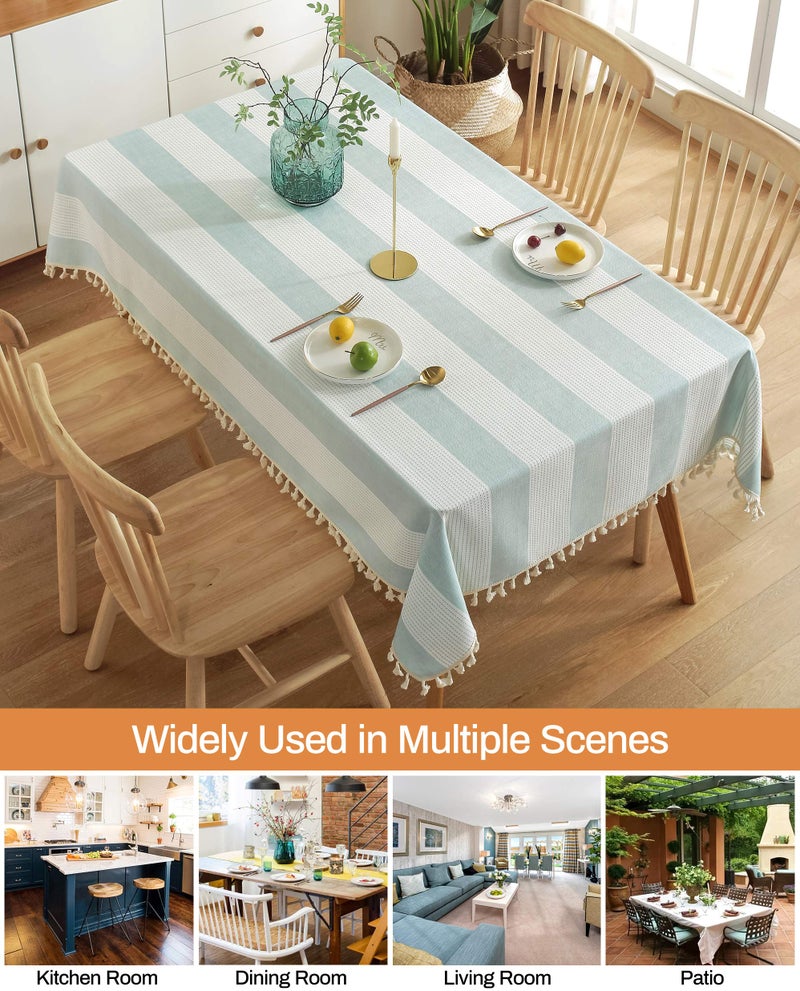 AmHoo Stitching Tassel Tablecloth Striped Table Cloth Rectangle Cotton Linen Dust-Proof Table Cover for Kitchen Dinning 54 x 54 Inch Teal - Image 5